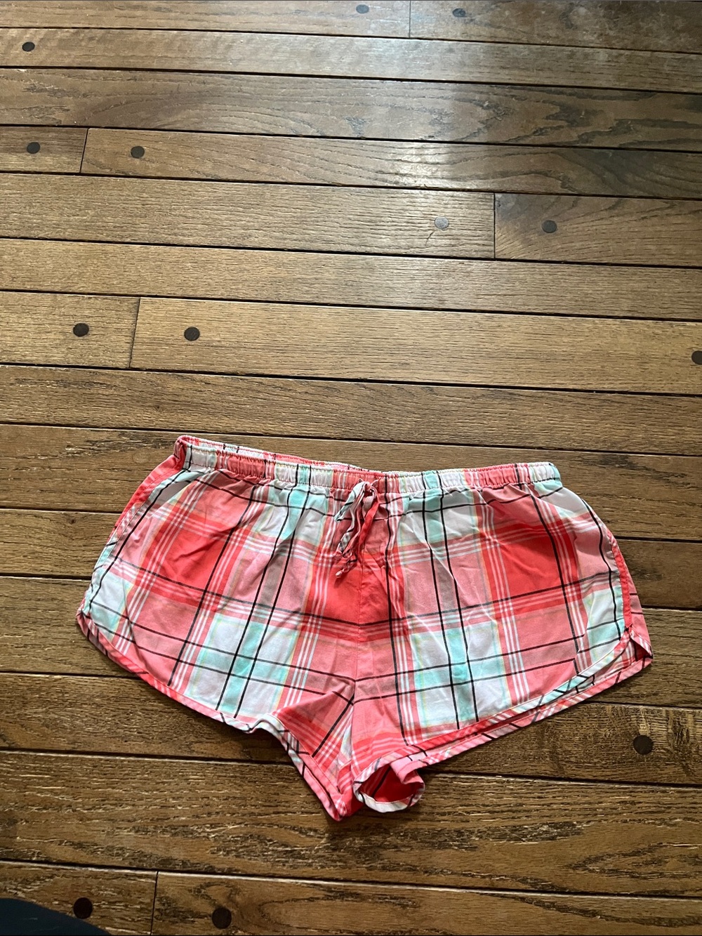 Secret Treasures Coral and White Plaid Lounge Shorts